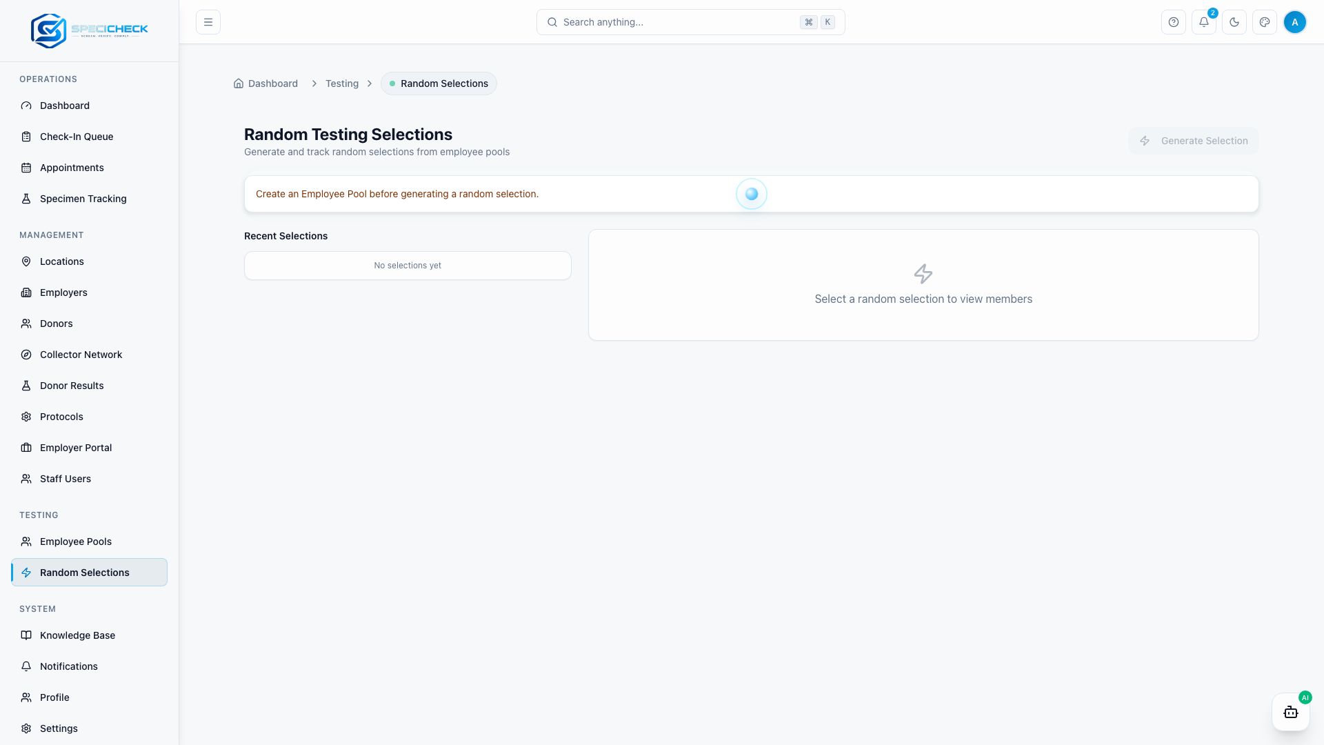 SpeciCheck random testing screenshot